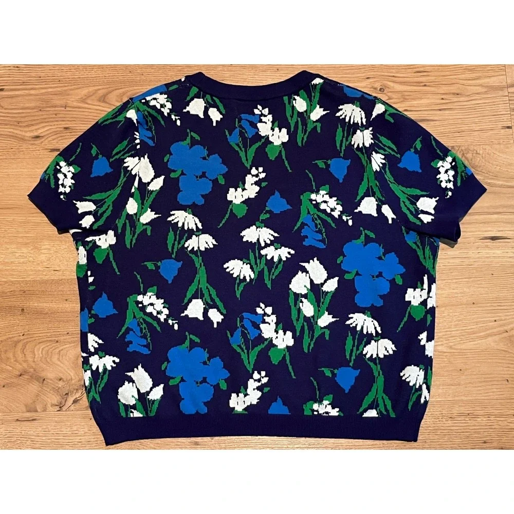 Kate Spade x Target Sweater Women's XXL Navy Blue Mixed Floral Short Sleeve Knit